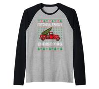 Mitchell Family Ugly Christmas Sweater Red Truck Funny Xmas Camiseta Manga Raglan