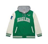 Mitchell & Ness Courtside Fleece NFL Vintage College Chaqueta con capucha - Philadelphia Eagles, Talla L, cierre de botón, Hombres, Mujeres, Niños, Unisex, primavera, verano, otoño, invierno