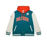 Mitchell & Ness Courtside Fleece NFL Vintage College Sudadera con capucha, mangas de color contrastante, cierre de botón a presión, para hombres, mujeres, niños, unisex, primavera, verano, otoño