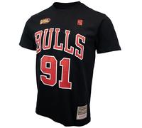 Mitchell & Ness Name & Number Camiseta (NBA | HWC | NFL), Chicago Bulls - Rodman, negro y rojo, M