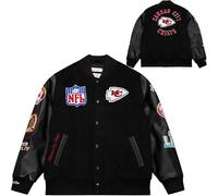 Mitchell & Ness NFL Blackout Chaqueta universitaria retro | Kansas City Chiefs | Talla L, negra, parches y bordados AUZAVE210MSFen el pecho y las mangas, puños acanalados