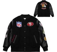 Mitchell & Ness NFL Blackout Chaqueta universitaria retro | San Francisco 49ers | Talla L, negra, parches y bordados AUZAVE210MSFen el pecho y las mangas, puños acanalados
