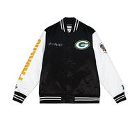 Mitchell & Ness NFL Team Origins Varsity - Chaqueta de satén con mangas de colores con cierre de botón a presión, unisex, primavera, verano, otoño, invierno, Green Bay Packers | Negro, M