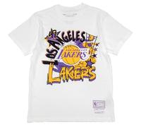 Mitchell & Ness Play by Play (NBA/HWC) Camiseta de Manga Corta Blanca 100% Algodón Hombres Mujeres Niños Unisex Primavera Verano Otoño Invierno Baloncesto Deportes EE.UU, Los Angeles Lakers, L