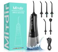 MiTdir Irrigador Bucal 5 Jet Tips 4 Modos IPX7 Impermeable 300ML Desmontable Gran Tanque de Agua Portátil Inalámbrico Recargable Limpiador de Dientes para Hogar y Viajes