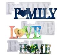Mitening 3 pz Molde Silicona Resina Kit, Molde de Resina Epoxi de Letras, Kit Molde Alfabeto,Kit Resina Epoxi,Love/Home/Family DIY 3D Resina Epoxi Cristal para Decoraciones de Mesa,Bodas,San Valentín