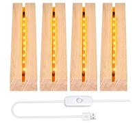 Mitening 4 Piezas Base de Exhibición de Luces LED, Base de Visualización de Luces Led, Base de Madera Rectangular con USB para Placa Acrílica, Placa de Cristal (15 cm de Largo, Blanco Cálido)