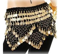 MITINGER Falda Danza del Vientre Cinturón de Danza del Vientre con Monedas Oro for Mujer, pañuelo Brillante la Cadera, Traje Baile Terciopelo, Falda Envolvente(Black)