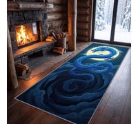 Mitología Animal Dragón Luna Completa Nube Alfombra Corredor Largo 80x300 cm, Asiático Tradicional Alfombra Pasaje Pelo Ras - Lavable Azul Oscuro Corredor de Cocina Antideslizante Entrada Descenso de