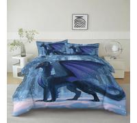 Mitología Animales Dragones Bosque Juego de Funda Nórdica 3 Piezas para Niños y Adultos, Ropa de Cama en Microfibra - Funda Nórdica con Cremallera y 2 Fundas de Almohada, 135 x 200 cm, Azul