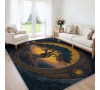 Mitología celta alfombra dormitorio suave pelo corto lavable antideslizante, árbol de la vida tallado en piedra alfombra salón 200 x 300 cm para sala de estar, dormitorio, comedor de niños, decoración