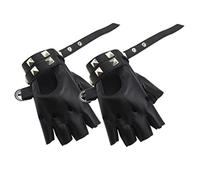 Mitones de Cuero Punk iwobi, Mujer Medio Dedo Invierno Guantes Punk Tachonados Negro M