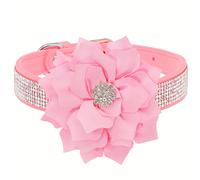 MiTOOE Collar para Perros con Diamantes de y Flor - Collar Ajustable y para Mascotas Pequeñas y Medianas, Decoración de Flor con Diamantes, para Uso Diario, Fiestas, y Sesiones de Fotos