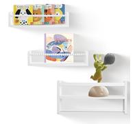 MITREL Estantes Flotantes para La HabitacióN De Los NiñOs para La Pared, LibreríA para NiñOs con DiseñO De Cuentas De Madera, Madera De Pino Maciza, Juego De 3, 40CM (Blanco)