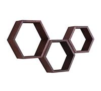 MITREL - Juego De 3 Estantes Flotantes Hexagonales De Madera Maciza para Dormitorio, Sala De Estar, Oficina, DecoracióN del Hogar (Nogal Oscuro)