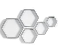 MITREL Juego De 5 Estantes Flotantes Hexagonales, Estante Hexagonal De Madera Maciza Montado En La Pared, Estante Colgante Decorativo De Madera Maciza para Dormitorio(Gris Lavado)