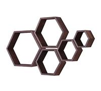 MITREL Juego De 5 Estantes Flotantes Hexagonales, Estante Hexagonal De Madera Maciza Montado En La Pared, Estante Colgante Decorativo De Madera Maciza para Dormitorio(Nogal Oscuro)