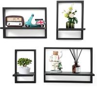 MITREL Set de 4 Estantes Flotantes de Madera, Estante Colgante para Almacenamiento en la Pared, Librería Cuadrada, Estantes Expositores para Dormitorio, Salón, Negro Rústico