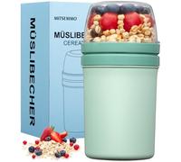 Mitsemmo Taza de Cereales para Llevar 600 ml + 270 ml Con Cuchara - Vaso de Yogur para Niños, Recipiente para Desayuno