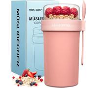 Mitsemmo Taza de cereales para llevar, 760 ml + 230 ml, taza de cereales, taza de yogur para llevar con cuchara, taza de cereales, recipiente para cereales, recipiente para desayuno, caja de cereales,