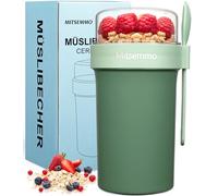Mitsemmo Taza de cereales para llevar, 760 ml + 230 ml, taza de cereales, taza de yogur para llevar con cuchara, taza de cereales, taza de sopa y cereales, recipiente para desayuno, caja de yogur para