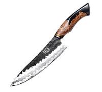 MITSUMOTO SAKARI Cuchillos Cocina Profesional Forjados a Mano, Cuchillos Japoneses Cuchillo Chef 440C Damasco, 20 cm Cuchillos Gyuto Arte Avanzado (Mango de Madera de Arce y Caja de Regalo)