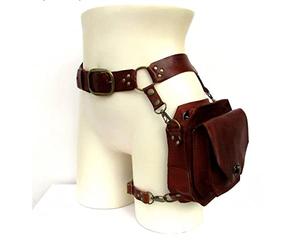 Mittelalterliche Lederring Gürteltasche Mit Nieten, Steampunk Cross-Leg-Tasche Für Damen, Verstellbare Umhängetasche, Reittasche Geeignet Für Rollenspiele Und Tägliche Reisen, Brown, Talla única