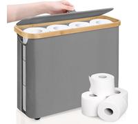 Mittimiya Cesta de Almacenamiento de Papel higiénico, con Ventana Transparente y asa y Tapa, almacenaje Papel higienico para 9 a 12 Rollos de Papel, Organizador de Accesorios Baño (Gris)