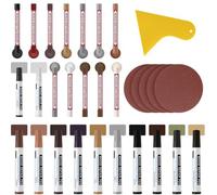 Mittimiya Juego de reparación de muebles de 31 piezas, juego de reparación de madera en 24 colores, marcadores de madera, lápices de cera para muebles de madera, repara y cubre arañazos, grietas