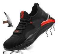 Mitudidi Zapatos de Seguridad para Hombre Mujer Ligero Calzado de Seguridad Botas de Seguridad con Punteras de Acero Transpirable Antideslizante Zapatillas Deportivas Negro Rojo 46 EU