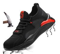 Mitudidi Zapatos de Seguridad para Hombre Mujer Ligero Calzado de Seguridad Botas de Seguridad con Punteras de Acero Transpirable Antideslizante Zapatillas Deportivas Negro Rojo 37 EU