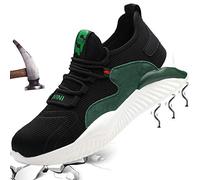 Mitudidi Zapatos de Seguridad para Hombre Mujer Ligero Zapatos de Trabajo Calzado de Seguridad con Punteras de Acero Transpirable Antideslizante Zapatillas Deportivas Negro Verde 45 EU