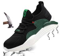 Mitudidi Zapatos de Seguridad para Hombre Mujer Ligero Zapatos de Trabajo Calzado de Seguridad con Punteras de Acero Transpirable Antideslizante Zapatillas Deportivas Negro Verde 43 EU