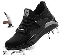 Mitudidi Zapatos de Seguridad para Hombre Mujer Zapatillas Seguridad Ligero Calzado de Seguridad con Punteras de Acero Transpirable Antideslizante Zapatillas Deportivas Negro Gris 40 EU