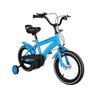 MIUKYUI - Bicicleta infantil de 14 pulgadas, de 3 a 6 años, para niñas y niños, color blanco con guardabarros y freno delantero y trasero combinados, de acero al carbono de alta calidad (azul)