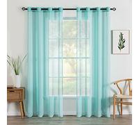 MIULEE 2 Hojas de Cortinas Visillos Poliéster Translucida de Dormitorio Moderno 8 Ojales Moderna Decorativa para Ventana Salón Sala Cuarto Dormitorio Comedor Cocina Hogar 140x160cm Turquesa