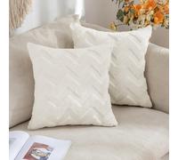 MIULEE 2 Piezas Funda Cojines Funda de Almohada Diseño Boho Lana de Imitación Cojin Decoración Cremallera Oculta para Silla Oficina Cama Habitacion Dormitorio Salón 50x50 cm Blanco Crema