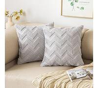 MIULEE 2 Piezas Funda Cojines Funda de Almohada Diseño Boho Lana de Imitación Cojin Moderno Decoración Cremallera Oculta para Silla Oficina Cama Habitacion Dormitorio Salón 50x50 cm Gris Claro