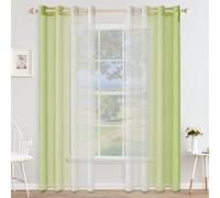 MIULEE Cortina Gradiente Horizontal Poliéster Translúcida Visillo Moderno Degradado con Ojales para Ventanas Habitación Dormitorio Cocina Sala de Estar 2 Piezas 140x260cm Verde Claro