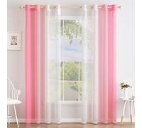 MIULEE Cortina Gradiente Horizontal Poliéster Translúcida Visillo Moderno Degradado con Ojales para Ventanas Habitación Dormitorio Cocina Sala de Estar 2 Piezas 140x245cm Rosa