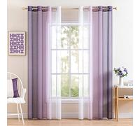 MIULEE Cortina Gradiente Horizontal Poliéster Translúcida Visillo Moderno Degradado con Ojales para Ventanas Habitación Dormitorio Cocina Sala de Estar 2 Piezas 140x280cm Violeta