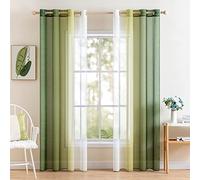 MIULEE Cortina Gradiente Horizontal Poliéster Translúcida Visillo Moderno Degradado con Ojales Plateados Gasa para Ventanas Habitación Dormitorio Cocina Sala de Estar 2 Piezas 140x145cm Verde