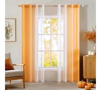 MIULEE Cortina Gradiente Horizontal Poliéster Translúcida Visillo Moderno Degradado con Ojales Plateados Gasa para Ventanas Habitación Dormitorio Cocina Sala de Estar 2 Piezas 140x175cm Naranja