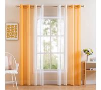 MIULEE Cortina Gradiente Horizontal Poliéster Translúcida Visillo Moderno Degradado con Ojales Plateados Gasa para Ventanas Habitación Dormitorio Cocina Sala de Estar 2 Piezas 140x145cm Naranja