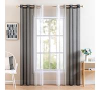 MIULEE Cortina Gradiente Horizontal Poliéster Translúcida Visillo Moderno Degradado con Ojales Plateados Gasa para Ventanas Habitación Dormitorio Cocina Sala de Estar 2 Piezas 140x175cm Negro