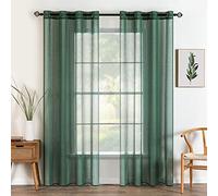 MIULEE Cortina Transparente 2 Hojas Cortina Translucida de Dormitorio Moderno 8 Ojales Color Puro Visillo Decorativo para Ventana Salón Cuarto Dormitorio 140x160 cm Verde Oscuro