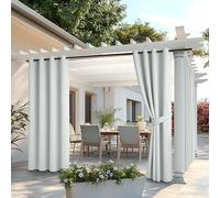 MIULEE Cortinas de Exterior Impermeable, Cortinas Terraza Exterior con Ojales, Adecuada para Balcones, Pérgolas, 2 Piezas, 132x245cm, Blanco Gris