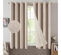 MIULEE Cortinas Opacas Cortinas Aislantes Térmicas con Ojales 100% Opacas Cortinas de Lino Sala de Estar Protección contra el Frío Cortina Blackout Juego de 2, 140 x 160 cm Beige