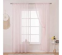 MIULEE Cortinas Rosa Infantiles Niña Dormitorio, Bonitas Visillos con Pompones 2 Piezas, 2X140 x 225cm, Cortinas Translucidas Habitacion Bebe, Cortinas Visillos Rosa para Juvenil Niña Dormitorio