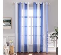 MIULEE Cortinas Salon con Rayas Blanco y Azul Cielo, Bonitas Visillos Dormitorio Juvenil con Ojales, Translucidas Visillos para Ventanas Habitacion, Cortinas Salón 2 Piezas, 2X A140xL260CM